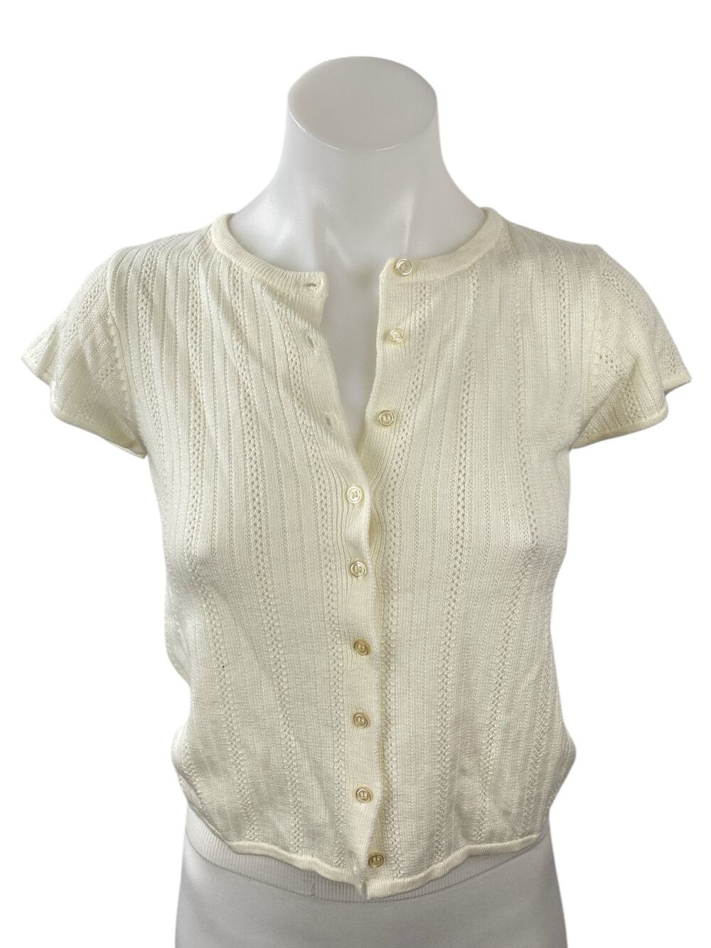 WAYF Women's Cream Wool Ribbed Button Down Shirt Blouse Cardigan Sweater Top S